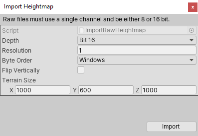 Import Heightmap 窗口