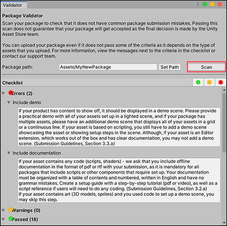 单击 **Scan** 按钮以查看验证结果