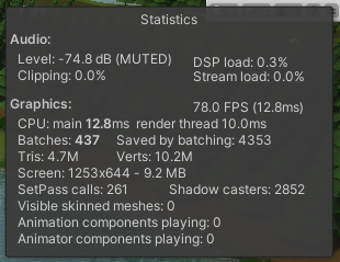 Statistics window showing real-time rendering statistics. 