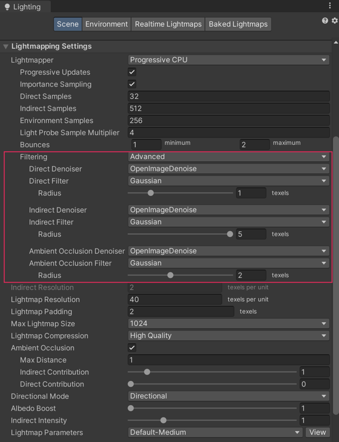 Filtering 设置为 Advanced 时可用的 Filtering 设置。