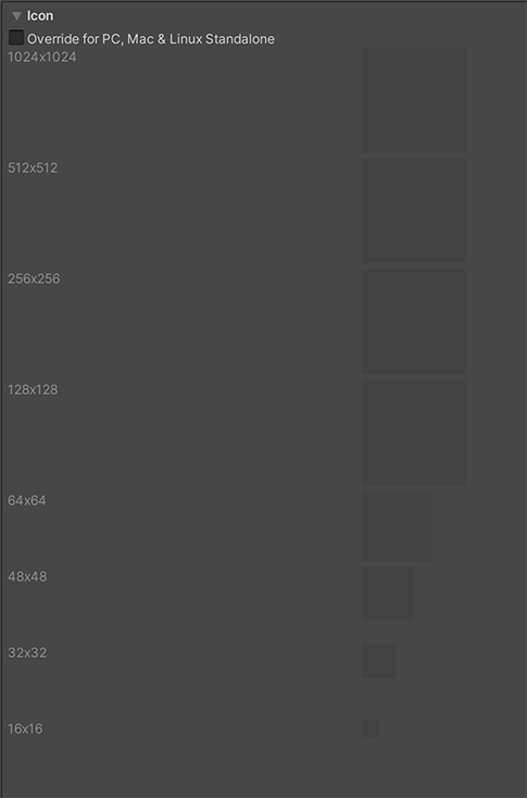 Icon settings for the Standalone Player platforms